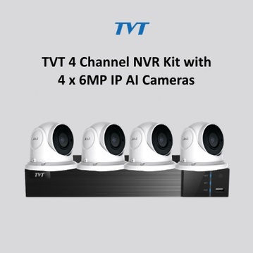 TVT 4 Channel NVR Kit with 4 x 6MP IP AI Cameras