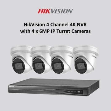 Hikvision 4 Channel 4K NVR with 4 x Hikvision 6MP IP Turret Cameras