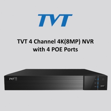 TVT 4 Channel 4K(8MP) NVR with 4 POE Ports