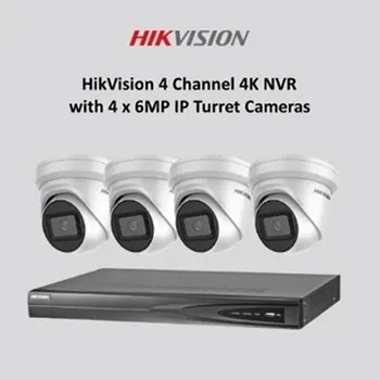 Hikvision 4 Channel 4K NVR with 4 x Hikvision 6MP Turret Cameras & 4TB Hard Drive