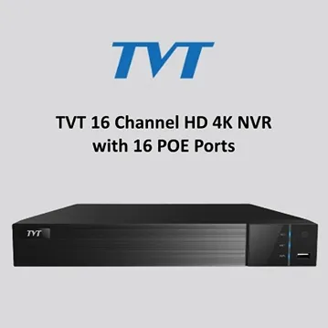 TVT 16 Channel 4K (8MP) NVR with 16 POE Ports & 4TB Hard Drive