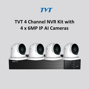 TVT 4 Channel NVR Kit with 4 TVT 6MP AI Dome Cameras & 2TB Hard Drive