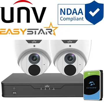 Uniview 4 Channel 8MP XVR with 2 x Uniview 5MP Turret Cameras & 1TB Surveillance Hard Drive